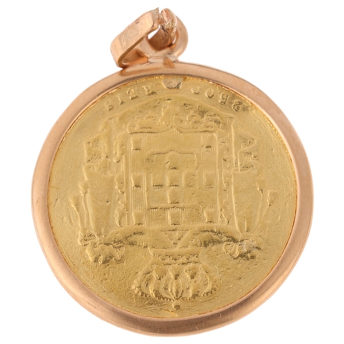 1176 - A Portugal Queen Maria II 1851 gold 2500 reis coin, in 9ct gold pendant mount, 28.7mm, 5.5g