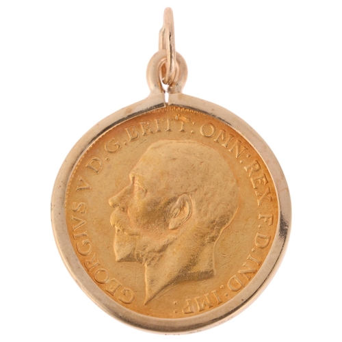 1177 - A George V 1911 gold half sovereign coin, in 9ct gold pendant mount, 20.3mm, 4.8g