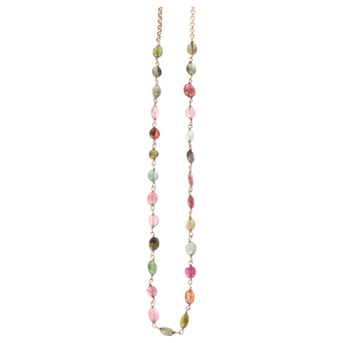 1184 - A 9ct gold vari-hue tourmaline bead necklace, 46cm, 5.1g