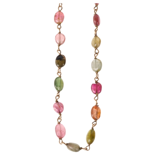 1184 - A 9ct gold vari-hue tourmaline bead necklace, 46cm, 5.1g