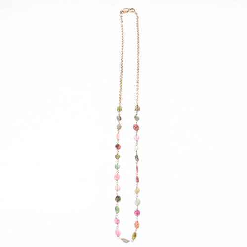 1184 - A 9ct gold vari-hue tourmaline bead necklace, 46cm, 5.1g