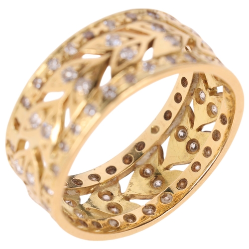 1196 - A Continental 18ct gold diamond tulip band ring, set with modern round brilliant-cut diamonds, total... 