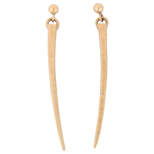 1205 - A pair of 9ct gold spike drop stud earrings, 45.8mm, 2.8g