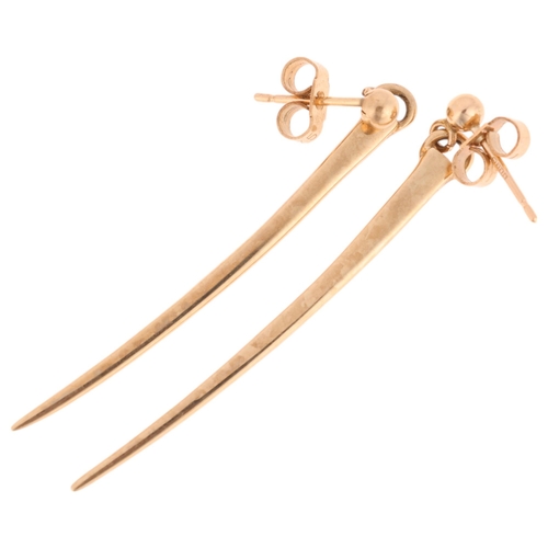 1205 - A pair of 9ct gold spike drop stud earrings, 45.8mm, 2.8g