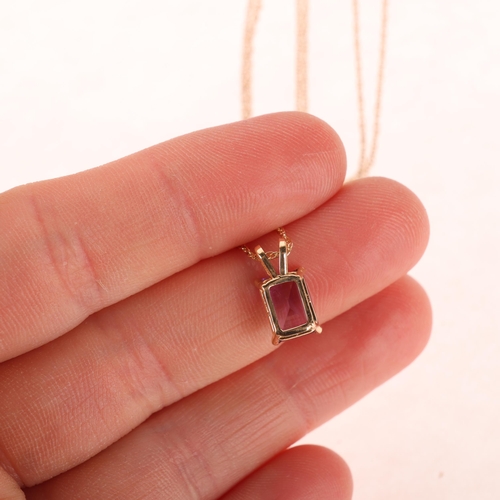 1219 - A 14ct gold amethyst pendant necklace, set with rectangular-cut amethyst, on 14ct Prince Of Wales li... 