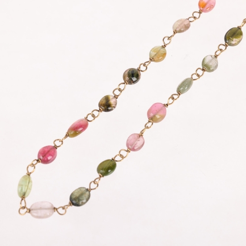 1228 - A 9ct gold vari-hue tourmaline bead necklace, 42cm, 4.2g