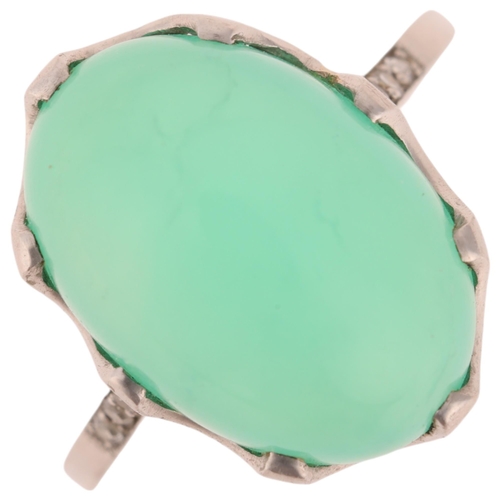 1238 - A platinum single stone chalcedony dress ring, set with oval cabochon chalcedony with single-cut dia... 