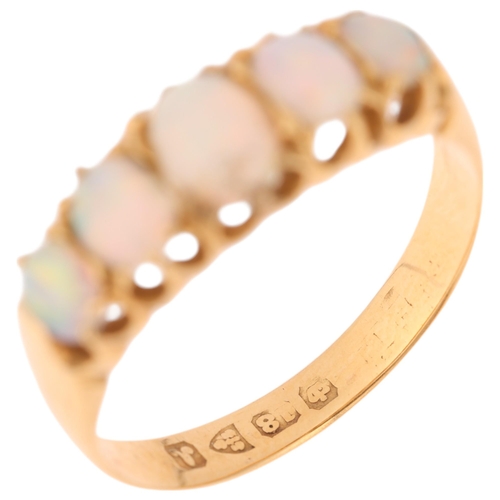 1247 - An Antique 18ct gold five stone opal half hoop ring, Chester 1901, set with oval cabochon opals, set... 