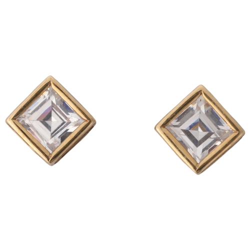 1281 - A pair of 9ct gold cubic zirconia stud earrings, 8.5mm, 1.1g