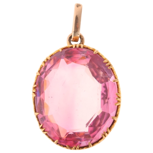 1282 - An Antique 18ct gold pink paste pendant, set with oval mixed-cut paste, unmarked mount tests as 18ct... 