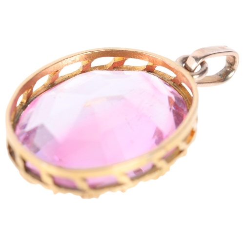 1282 - An Antique 18ct gold pink paste pendant, set with oval mixed-cut paste, unmarked mount tests as 18ct... 