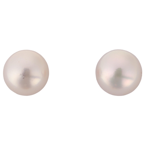 1306 - A pair of Japanese 14ct gold cultured pearl stud earrings, each set with 7.3mm pearl, 1.9g