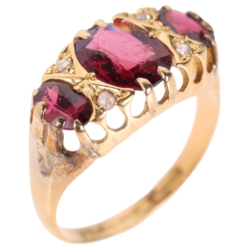 1311 - An Antique 18ct gold seven stone garnet and diamond half hoop ring, maker JHW, Birmingham 1907, set ... 