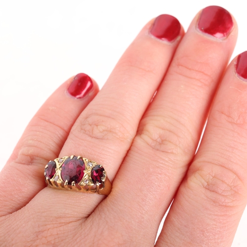 1311 - An Antique 18ct gold seven stone garnet and diamond half hoop ring, maker JHW, Birmingham 1907, set ... 