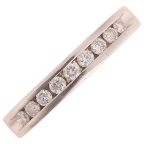 1313 - An 18th white gold diamond half eternity ring, channel set with modern round brilliant-cut diamonds,... 