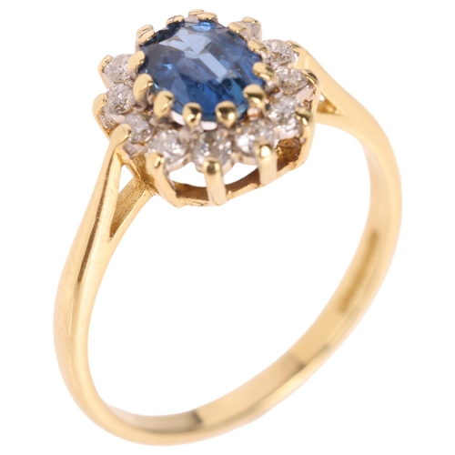 1317 - An 18ct gold sapphire and diamond oval cluster ring, maker GJ, Birmingham 1987, set with oval mixed-... 