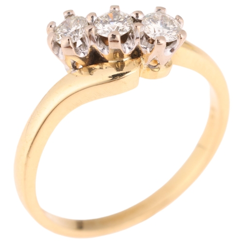 1321 - An 18ct gold three stone diamond ring, set with modern round brilliant-cut diamonds, total diamond c... 