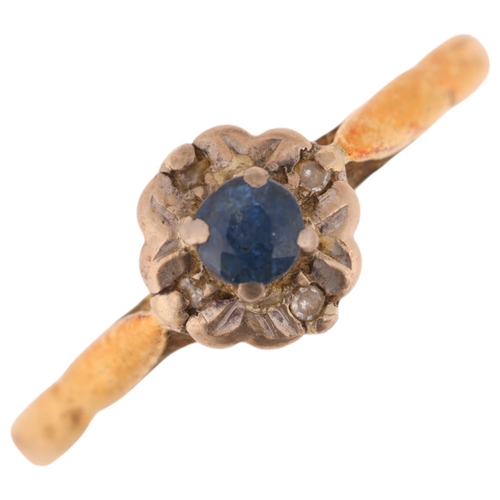 1324 - An 18ct gold sapphire and diamond flowerhead cluster ring, setting height 6.9mm, size M, 2.3g