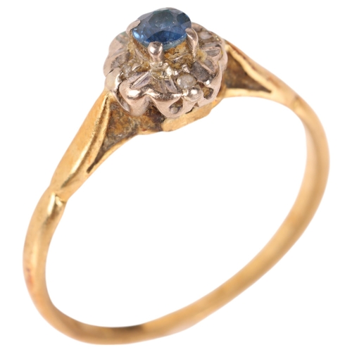 1324 - An 18ct gold sapphire and diamond flowerhead cluster ring, setting height 6.9mm, size M, 2.3g