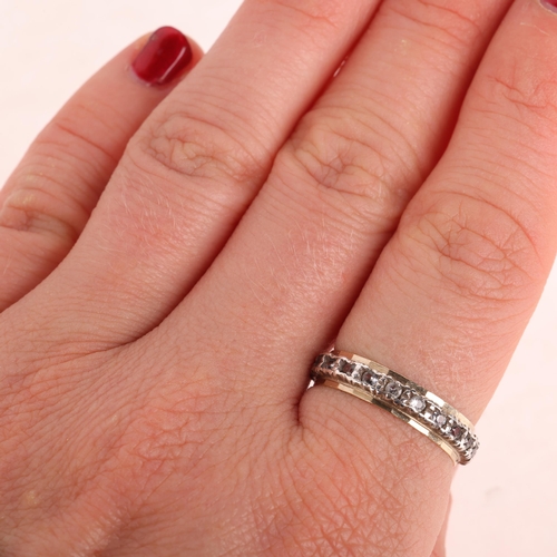 1328 - 2 x 9ct gold white sapphire rings, and a 9ct and silver white sapphire eternity ring, sizes O, P and... 