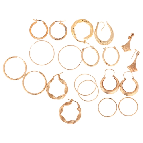 1330 - A quantity of 9ct gold hoop earrings, 11.2g total