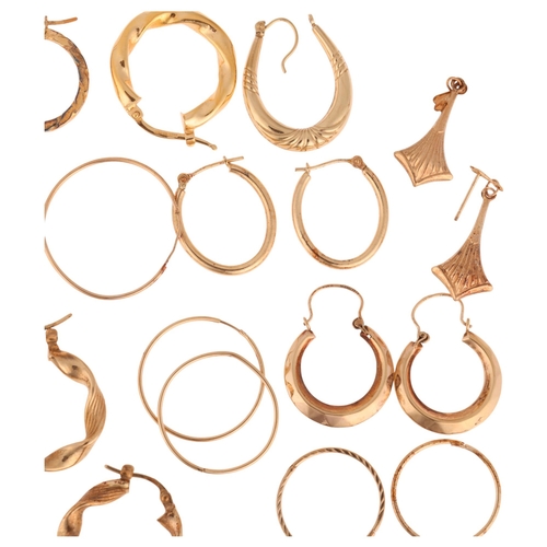 1330 - A quantity of 9ct gold hoop earrings, 11.2g total