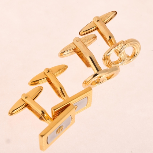 1334 - 2 pairs of luxury designer gilt-metal cufflinks, comprising Christian Dior and Dunhill, largest 17.8... 