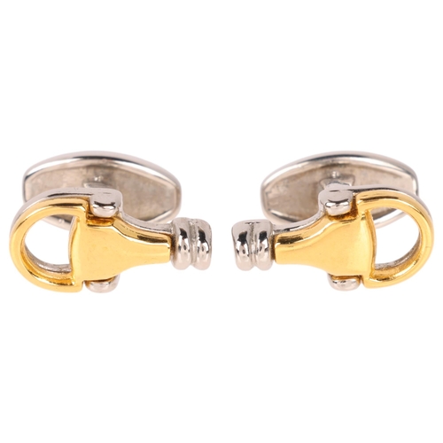 1335 - GUCCI - a pair of gold plated snaffle horse bit cufflinks, 18.3mm, 11.3g, boxed