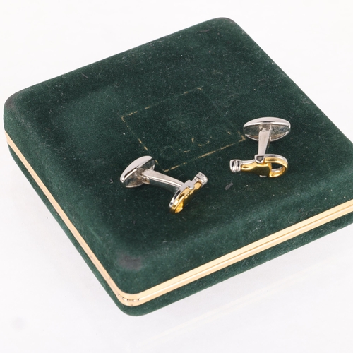 1335 - GUCCI - a pair of gold plated snaffle horse bit cufflinks, 18.3mm, 11.3g, boxed