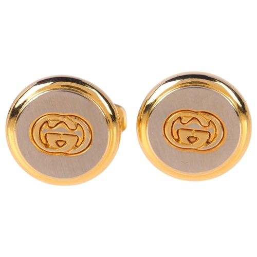 1336 - GUCCI - a pair of gold plated GG monogram cufflinks, 16.8mm, 16.7g, boxed