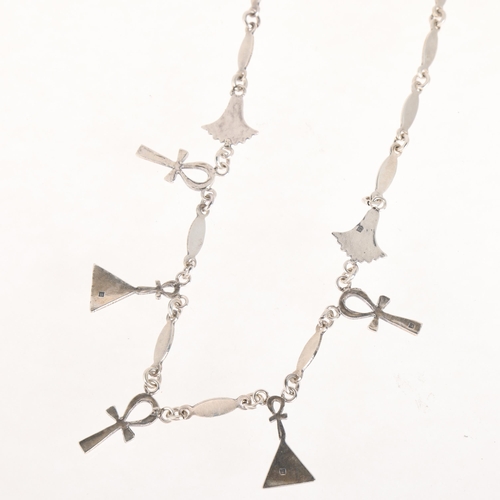 1354 - An Egyptian silver Ankh Cross and pyramid fringe necklace, 44cm, 21.5g