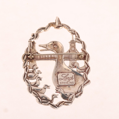 1356 - LONGS - an American sterling silver 'Boston Common Bridge' brooch/pendant, 55.6mm, 14.4g