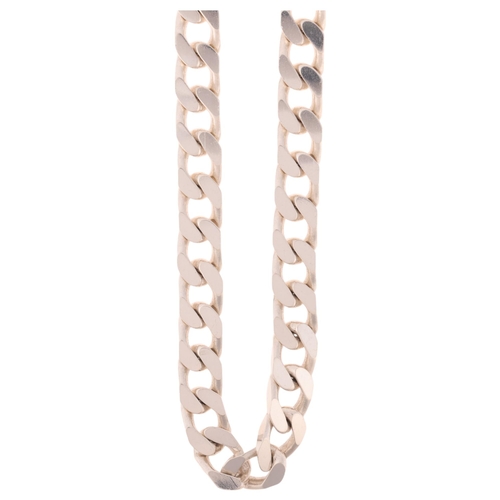 1362 - A modern sterling silver solid flat curb link chain necklace, 50cm, 64.1g