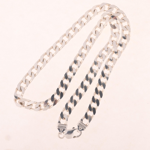 1362 - A modern sterling silver solid flat curb link chain necklace, 50cm, 64.1g