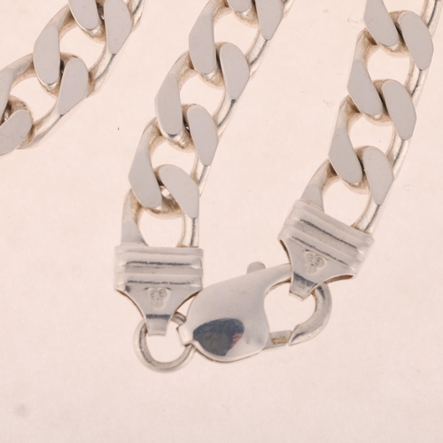 1362 - A modern sterling silver solid flat curb link chain necklace, 50cm, 64.1g