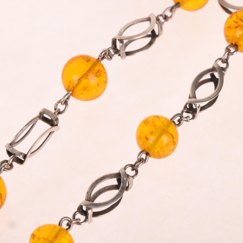 1363 - G KRAMER - a Vintage German silver and amber necklace, 56cm, 29.6g