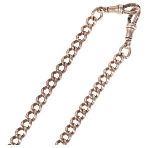 1373 - An Antique silver solid curb link chain necklace, with 2 silver dog clips, 40cm, 33.2g