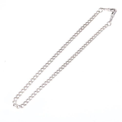 1373 - An Antique silver solid curb link chain necklace, with 2 silver dog clips, 40cm, 33.2g