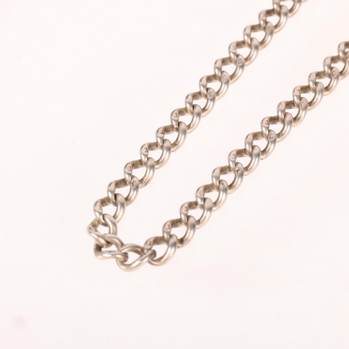 1373 - An Antique silver solid curb link chain necklace, with 2 silver dog clips, 40cm, 33.2g