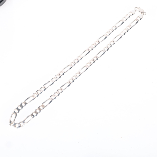 1374 - A modern Italian sterling silver solid flat figaro link chain necklace, 48cm, 33.7g