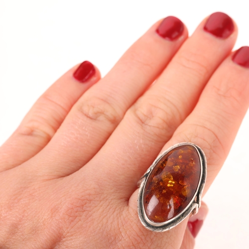 1376 - A Polish sterling silver Baltic amber ring, setting height 32.2mm, size N, 6.9g