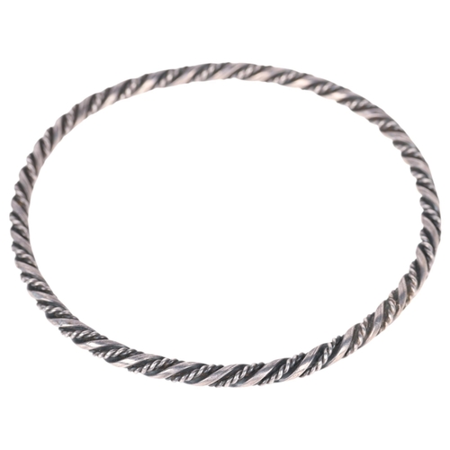 1382 - A Scandinavian silver rope twist slave bangle, band width 3.8mm, internal circumference 19cm, 15.6g