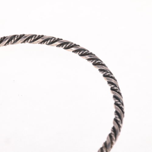 1382 - A Scandinavian silver rope twist slave bangle, band width 3.8mm, internal circumference 19cm, 15.6g