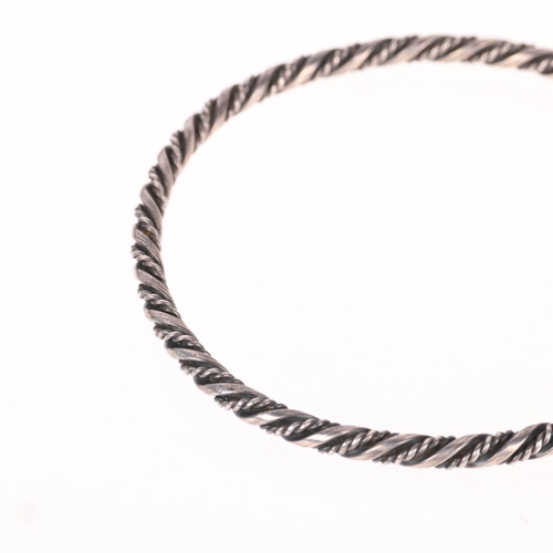 1382 - A Scandinavian silver rope twist slave bangle, band width 3.8mm, internal circumference 19cm, 15.6g