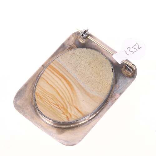 1385 - A sterling silver picture Jasper landscape brooch, maker CAP, London 1986, 51mm, 15.8g