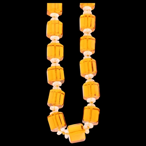 1386 - An Art Deco orange faceted crystal bead necklace, 64cm, 139.4g