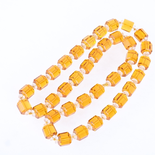 1386 - An Art Deco orange faceted crystal bead necklace, 64cm, 139.4g