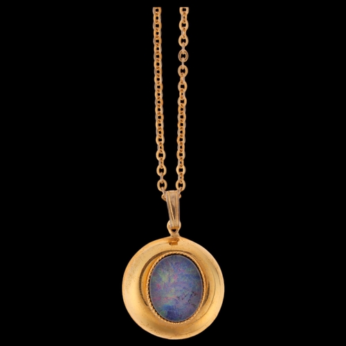 1395 - A gilt-metal opal triplet pendant necklace, on gilt-metal chain, pendant 22.8mm, chain 44cm, 3.1g