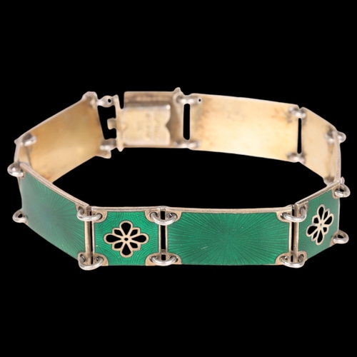 1400 - VOLMER BAHNER - a Vintage Danish sterling silver-gilt enamel panel bracelet, in the Art Deco style, ... 