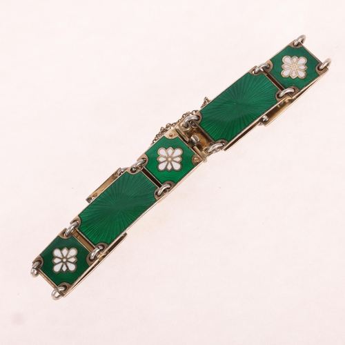 1400 - VOLMER BAHNER - a Vintage Danish sterling silver-gilt enamel panel bracelet, in the Art Deco style, ... 